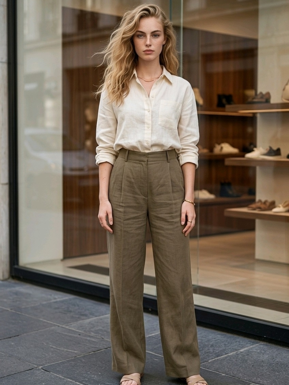 Zara Olive High-Rise Wide-Leg Trousers